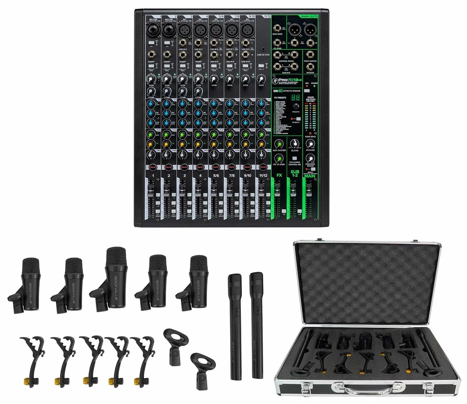 Mackie ProFX12v3 12-Channel Effects Mixer w/USB+7 Piece Drum Mic Kit ProFX12 v3 - Image 1 of 4