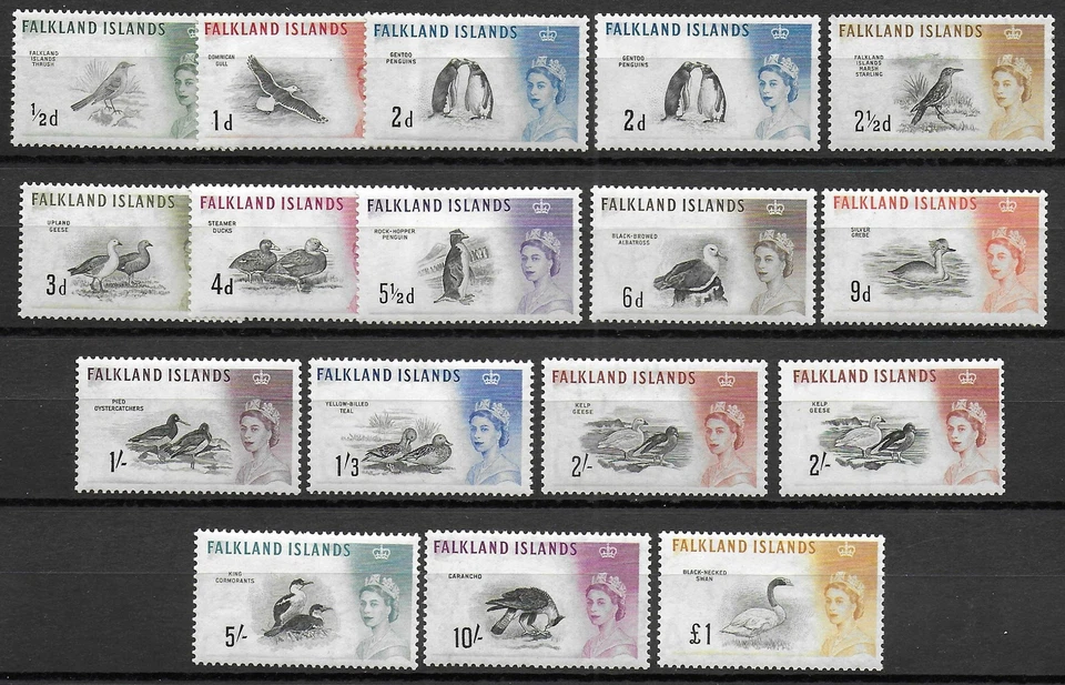 Falkland Islands stamps 1960 SG 193-207 including Shade 204a MLH VF Birds - Image 1 of 1