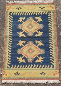 Hermosa alfombra de piso Kilim turca tradicional hecha a mano vintage 96x64 cm - Imagen 1 de 13