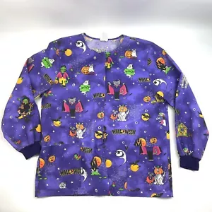Simply Basic Halloween Monsters Vintage Scrub Medical Uniform Long Sleeve Size L - Picture 1 of 9