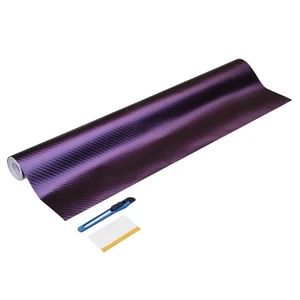 Carbon Fiber Vinyl Wrap 19.69" x 10ft Self-Adhesive with Scraper Purple Blue - Picture 1 of 7
