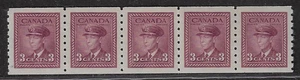 Canada Coil Stamps — 1943, King George VI #266 (Strip of 5) MNH Ref. 2017 - Picture 1 of 2