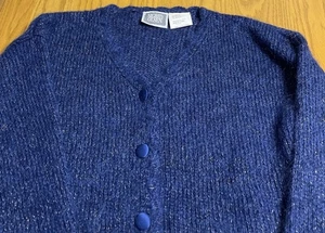 Sigrid Olsen Mohair Mischung M Strickjacke Pullover Blau Gold Metallic Langarm 23" - Bild 1 von 10