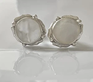 Vintage 925 Sterling Silver White MOP Stud Earrings - Picture 1 of 9