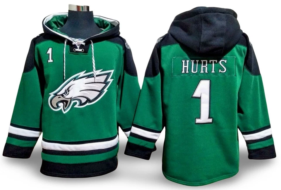 Jalen Hurts #1 Philadelphia Eagles Kelly Green Thermal Fleece Hockey Style Hoodi