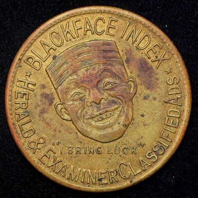 Medalla ficha de periódico Chicago, Illinois Black Face Index Herald & Examiner 27 mm Foto 1 de 2