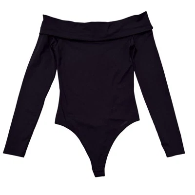 Blusa Bodysuit Contour Aritzia Pequena Preta Minimalista Casual Deco Fora do Ombro - Imagem 1 de 4