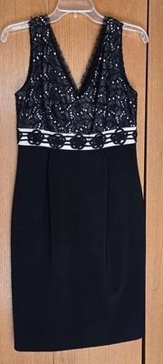 Vestido para mujer Kay Unger New York negro forrado, top diseñado en encaje media talla 6 Foto 1 de 4
