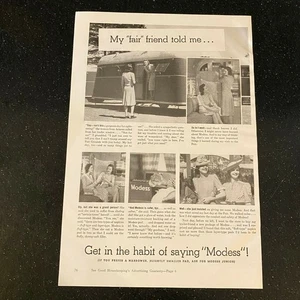 1939 Modess Sanitary Pad Travel Trailer Vintage Magazine Print Ad - Picture 1 of 1