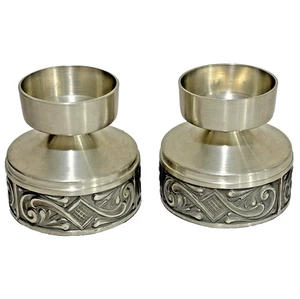 Norwegian Selandia Pewter 2-5/8" Candleholders Acanthus Design Made in NORWAY - Picture 1 of 8