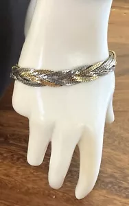 Vintage Silver & Gold Tone Braided Chain 7" Bracelet / Spring Ring Clasp - Picture 1 of 2