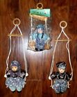 Masa Dolls On Wooden Swings - Lot Of 3 New Collectible Porcelain Dolls