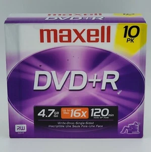 Maxell DVD+R 4,7 GB 16x discos grabables de alta velocidad, paquete de 10 nuevos sellados - Imagen 1 de 7
