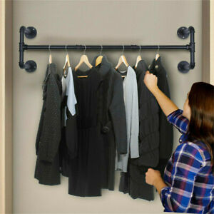Heavy Duty Wall Mounted Clothes Rail Shelf Garment Hanging Wardrobe Display Rack
