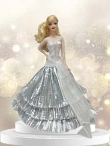 2008 Holiday Barbie Doll Rooted Lashes Silver White Dress Special Edition No Box - Picture 1 of 10