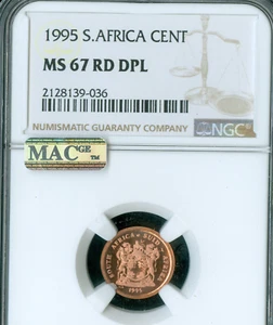 1995 SOUTH AFRICA CENT NGC MS67 RD DPL MAC SPOTLESS RARE . - Picture 1 of 2