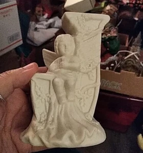 White Bisque Cherub Candle Stick Holder J For JOY - Picture 1 of 1