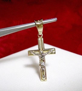 14K TWO-TONE GOLD JESUS CHRIST CRUCIFIX CROSS CHARM PENDANT 1.6 GRAMS ITALY - Picture 1 of 6