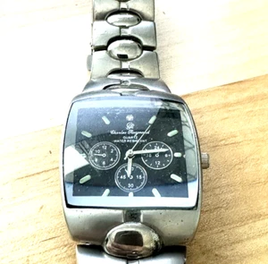 Vtg CHARLES RAYMOND QUARTZ CHRONOGRAPH WATCH BLUE DIAL Silver T. WORKS NEW Batt - Picture 1 of 5