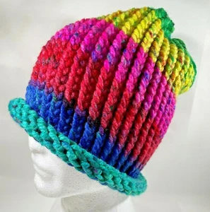 Gorro de esquí extra grande tejido a mano brillante multicolor adulto adolescente hombre mujer - Imagen 1 de 4
