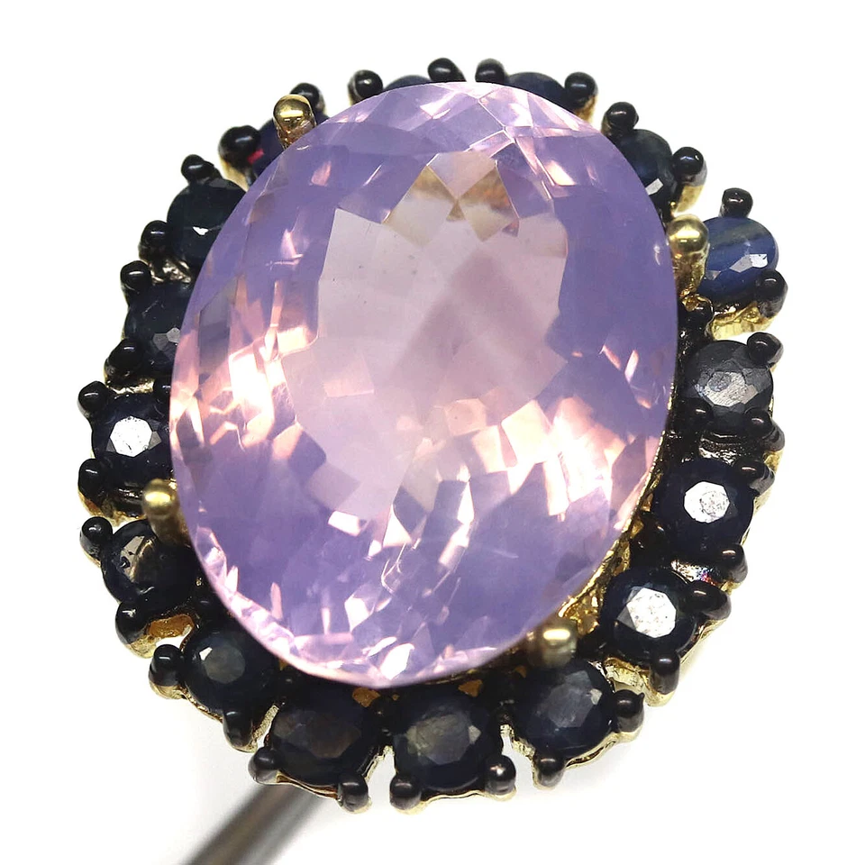 Anel de joias de pedra preciosa lavanda quartzo e safira azul prata 925 tamanho 6,5 - Imagem 1 de 4