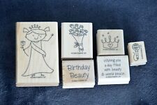 Stampin' Up BIRTHDAY BEAUTY 6-Pc Stamp Set **RETIRED** Crown Little Girl Flowers