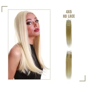 LUXLUXE Lina 4X5" HD Lace Closure straight 18" Light Blonde 100% Human Hair - Picture 1 of 6