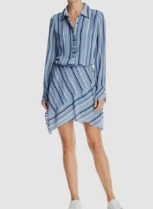 $925 Ramy Brook Women's Blue Stripe Long-Sleeve Silk A-Line Shirt Dress Size XS - Picture 1 of 2