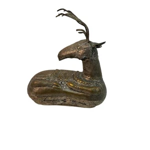 Vintage kambodschanische Silberplatte Hirsch Hirsch Betel Nuss Box - detailliert - Deckel abheben - Bild 1 von 7