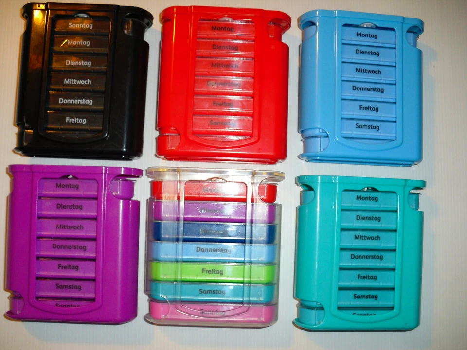 WELLGRO® Tablettenbox f. 7 Tage Pillendose Pillenbox Medikamentenbox versch. Farben (A25)