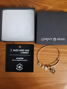 Alex And Ani Bronze Toned Charm Bangle Bracelet with Oyster and Pearl - Picture 1 of 4