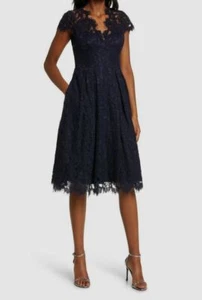 Eliza J Women's Navy Blue Lace Fit & Flare Cocktail Dress Size 4 - Picture 1 of 1