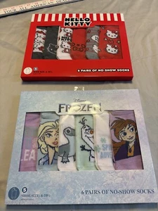 Disney Frozen and Hello Kitty Girls Socks Shoe Size 6-10 1/2 Boxed 12 Pairs NEW - Picture 1 of 5