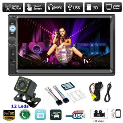 AUX Car MP5 Player 7" Double 2DIN Bluetooth Touch Screen Stereo Radio USB Camera - Image 1 of 4