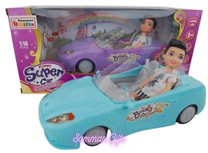 Girls Convertible Sports Radio Remote Control RC BLUE Car with Boy Doll 1/18 - Picture 1 of 7