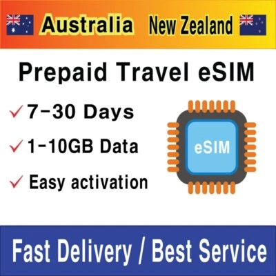 Australia, New Zealand Travel SIM Card (eSIM) | 1-10GB | 7-30 Days | QR Code - Image 1 of 4