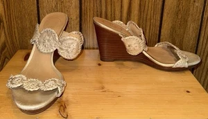Woman JACK ROGERS gold Leather Wood Luccia Wedge Sandal Shoes Sz 9 - Bild 1 von 11