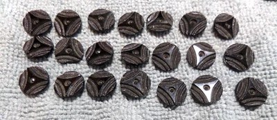 21 Vintage Antique Black Glass Picture Buttons FANCY GEOMETRIC DESIGN - Image 1 of 4