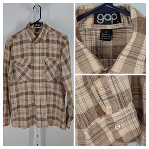 The Gap Vintage 80s Western Plaid Check Rockabilly GrungeShirt Medium Brown Cali - Picture 1 of 5