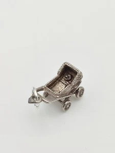 Vintage 925 Sterling Silber Kinderwagen Charm Anhänger  - Bild 1 von 3