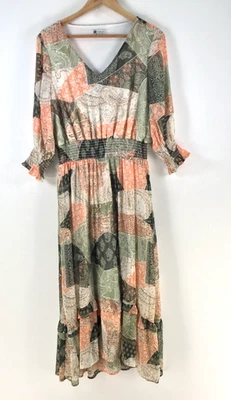 Rockmans dress womens 14 fit flare midi multicolour floral 3/4 sleeve 116733 - image 1 of 4