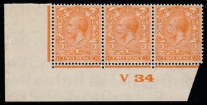 1934 KGV Block Cypher 2d orange STREAKY GUM Control (V34) Strip SG 421 - Bild 1 von 2