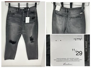 Kancan NWT Jeans Size 11/29 Black High Rise Straight Leg Distressed Button Fly - Picture 1 of 18