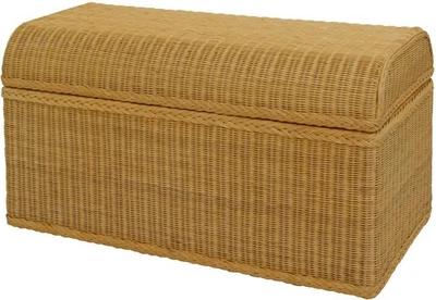 Grosse Truhe/Wäschetruhe aus Rattan mit rundem Deckel in der Farbe Honig - Bild 1 von 3