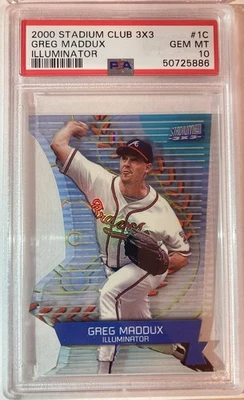 Greg Maddux 2000 Topps Stadium Club 3x3 1C Illuminator Acetate PSA 10 Gem Mint - Image 1 of 2