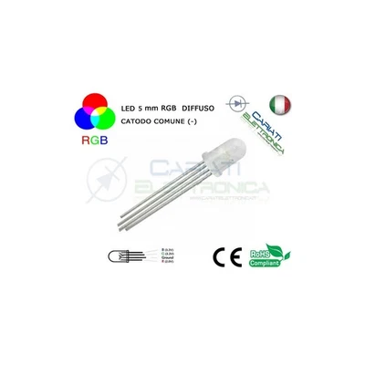 100 pz Led RGB DIFFUSO 5mm 4 pin 8000mcd CATODO COMUNE - Immagine 1 di 2