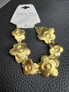 Bracciale Vintage Dolce Vita France Tono Oro Pannello Fiore Firmato 8” - Foto 1 di 10