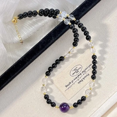 Natural Black Tourmaline Choker 6mm Beads Crystal Nacklace Healing Gemstone - Image 1 of 4