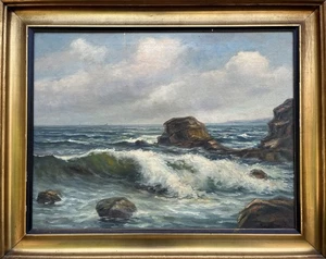Impressionist Lars Kliim 1891-1942 Meeresbrandung Rocks Coast Bornholm Oil - Picture 1 of 16