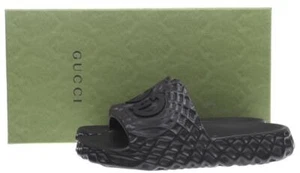 NEW GUCCI MEN CURRENT BLACK RUBBER INTERLOCKING RIPPLES SLIDE SANDALS 6 / US 6.5 - Picture 1 of 8